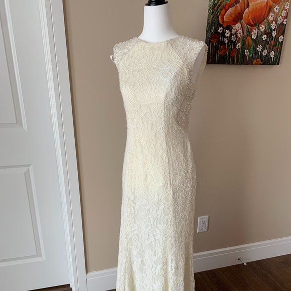 Cachet Cream Lace Beaded Maxi Gown, Size 6 - Picture 2 of 10